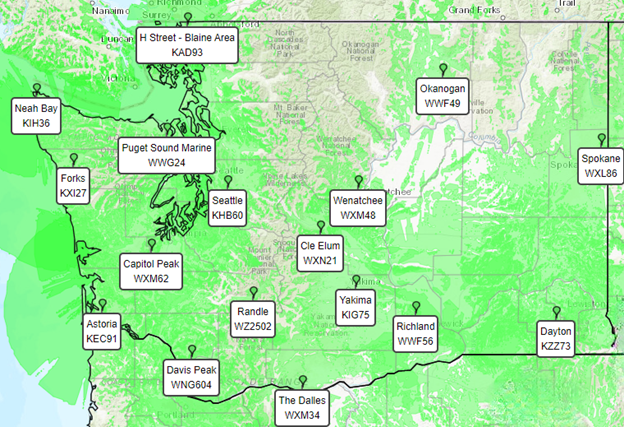 NOAA weather radio map